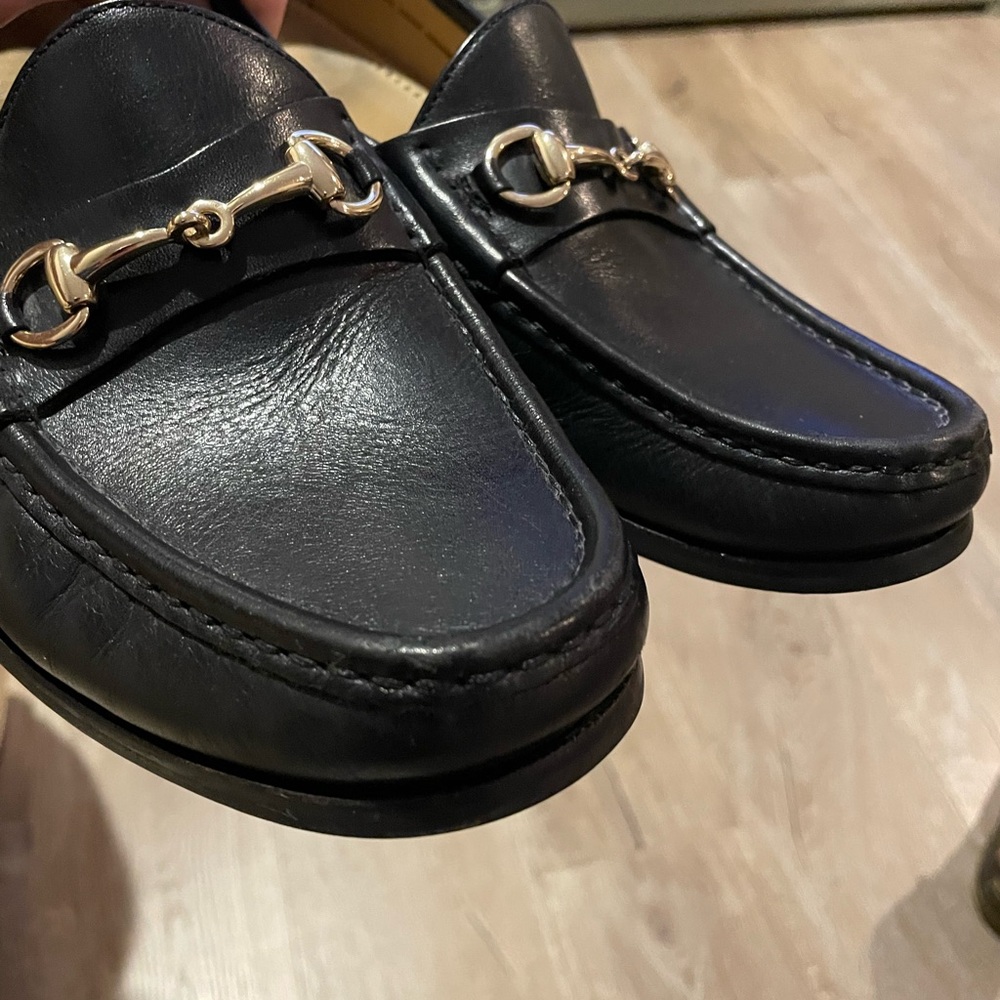 Cole Haan Black Leather Loafers with Gold Accents